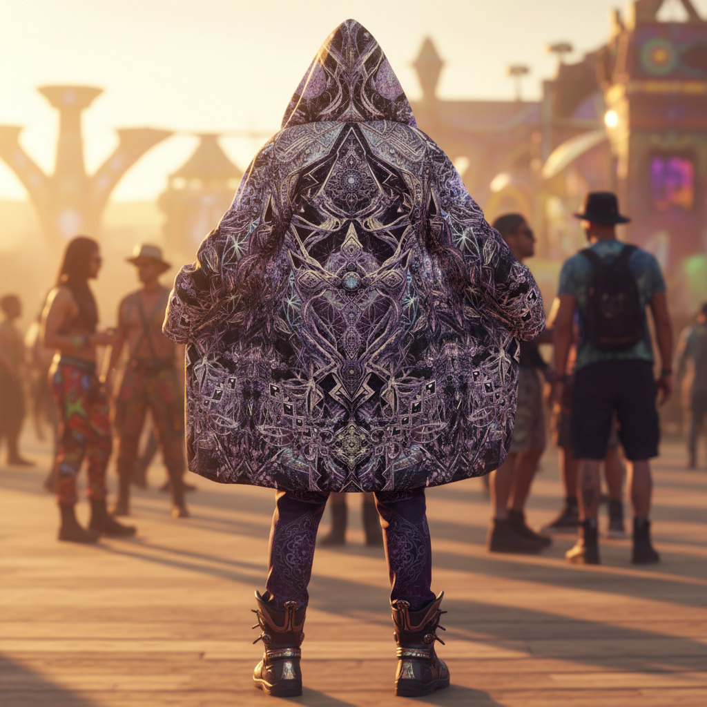 Cosmic Cross Silver Men's Festival Cloak front view with mystical cloak