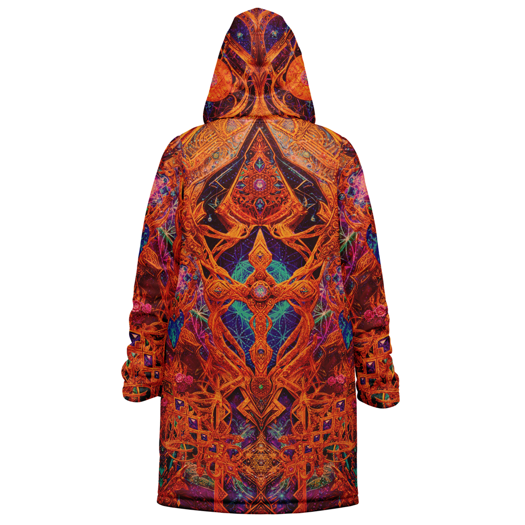 Cosmic Cross Red Men's Festival Cloak detail view with spiritual fashion