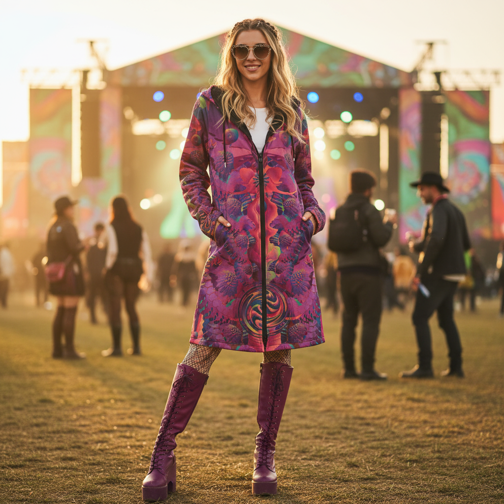 Fuchsia Shroom Flower Of Life Women's Festival Cloak