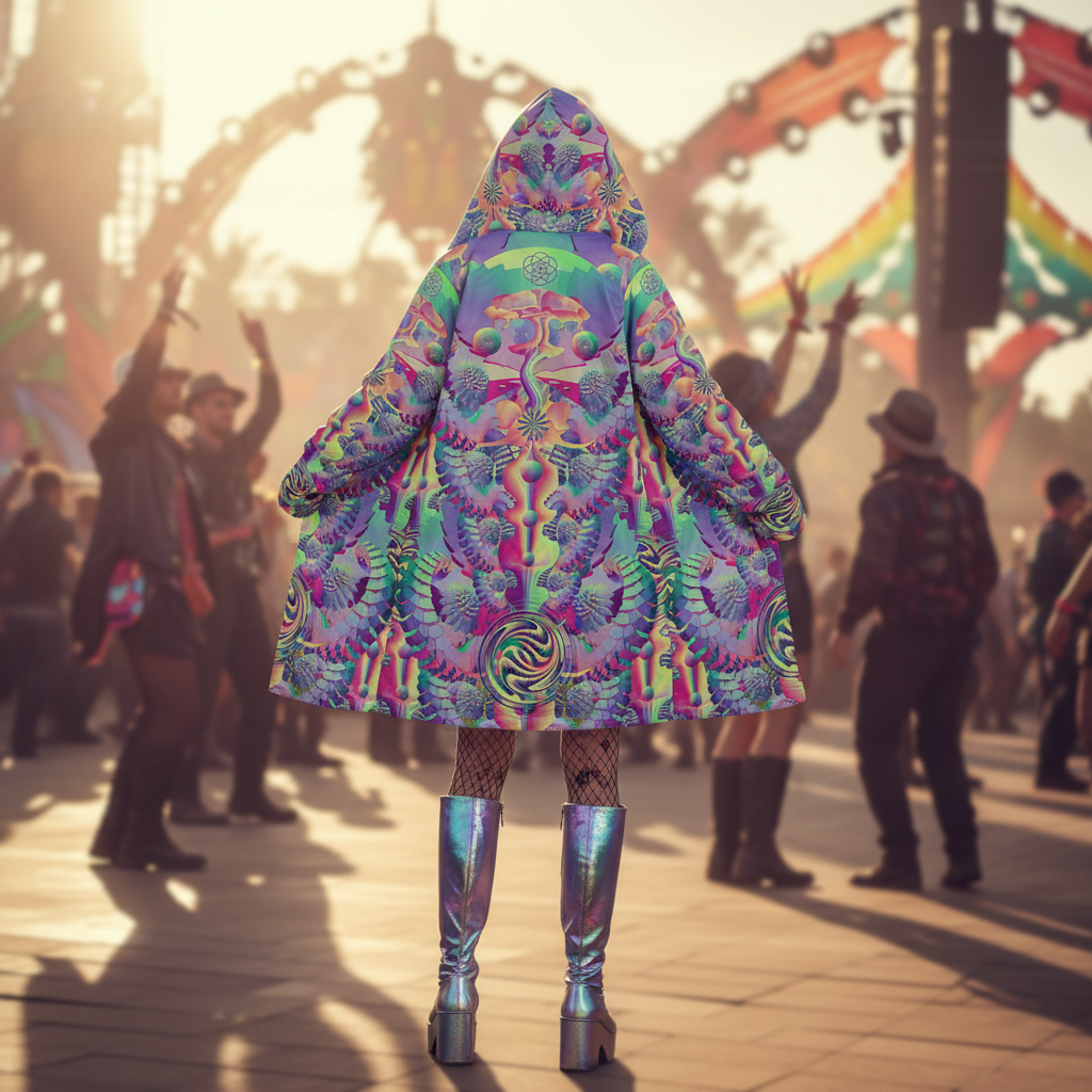 Shroom Flower Of Life Pastel Rainbow Women's Festival Cloak