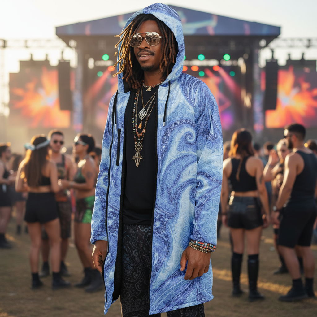 Blue Cosmic Flower Of Life Men's Festival Cloak