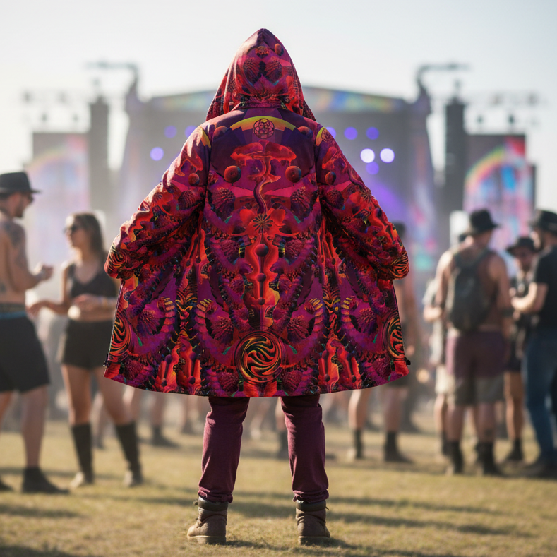 Red Shroom Flower Of Life Men's Festival Cloak