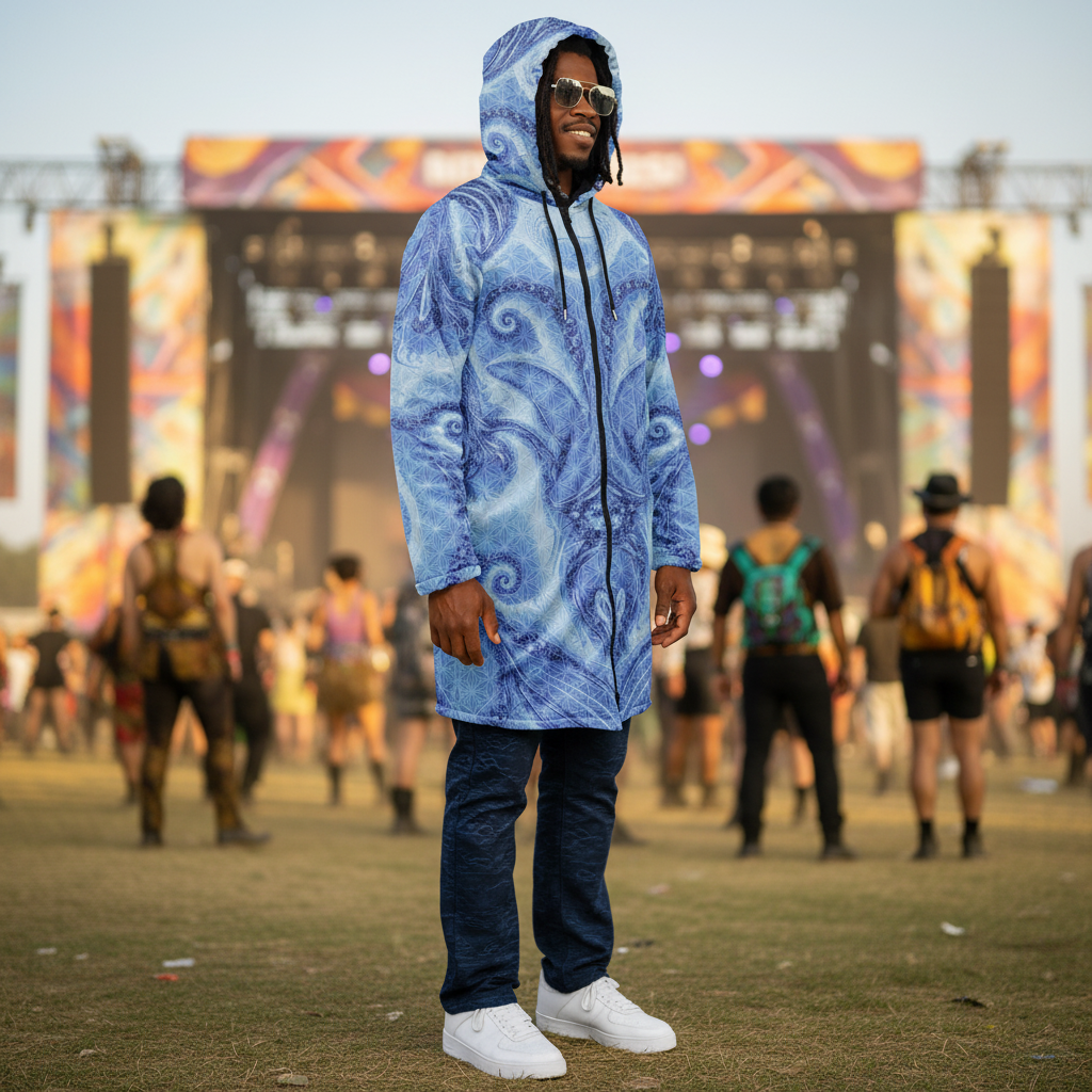 Blue Cosmic Flower Of Life Men's Festival Cloak