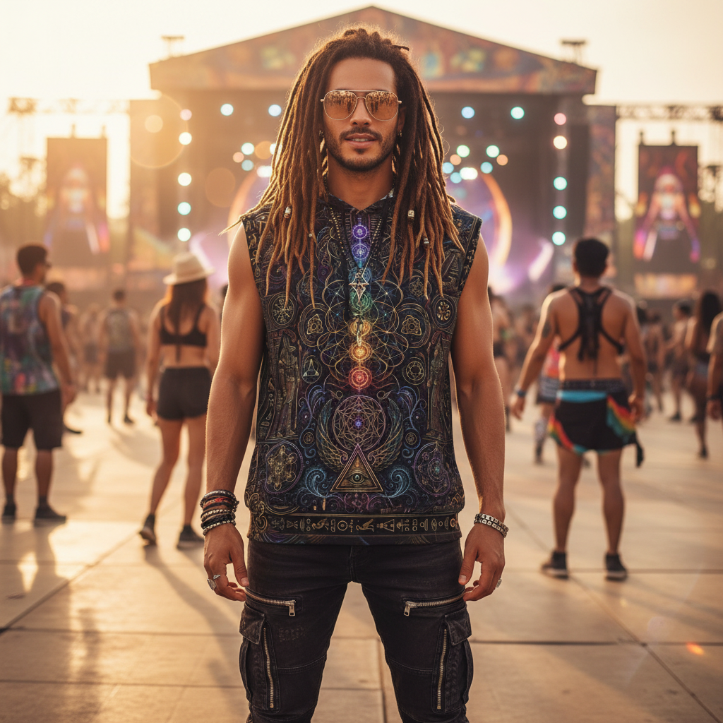 Mystical Egypt Cotton Sleeveless Pullover Hoodie Vest