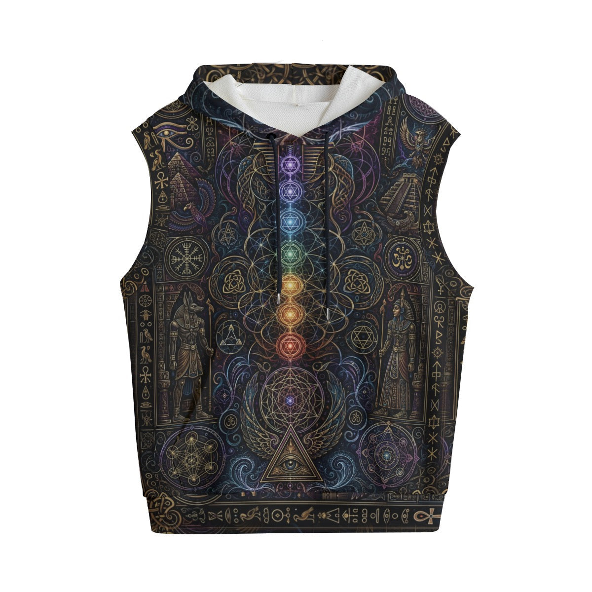 Mystical Egypt Cotton Sleeveless Pullover Hoodie Vest