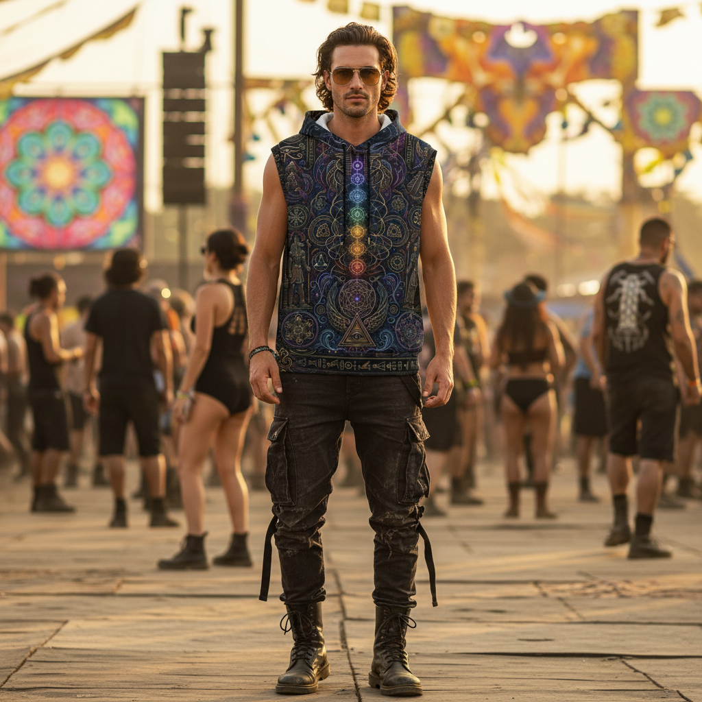 Mystical Egypt Cotton Sleeveless Pullover Hoodie Vest