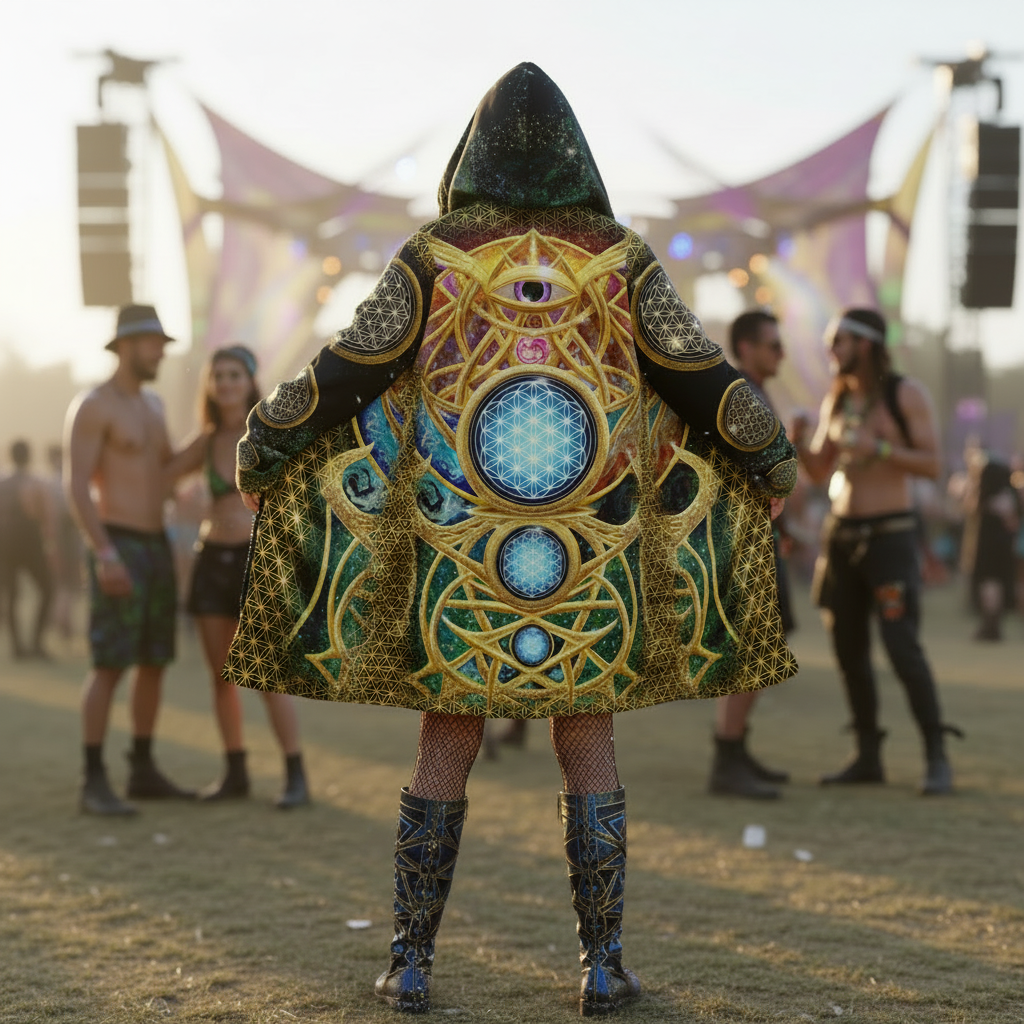 Mystic Eye Gold Men's Festival Cloak front view with mystical cloak