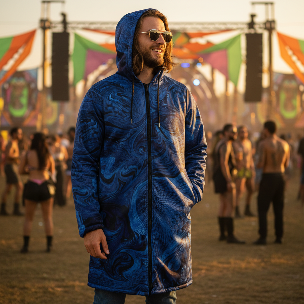 Metallic Blue Fractal Men's Festival Cloak