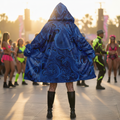 Metallic Blue Fractal Men's Festival Cloak front view with mystical cloak