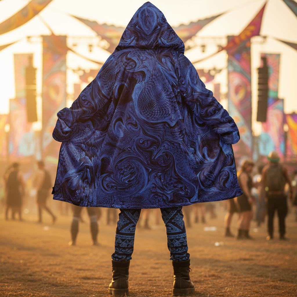 Metallic Blue Fractal Men's Festival Cloak