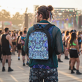 Dreamweaver psychedelic festival backpack front view with visionary art