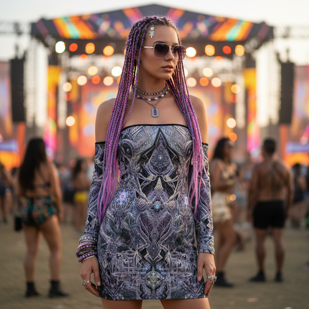 Lace-Up Tube Dress | Cosmic Cross Silver