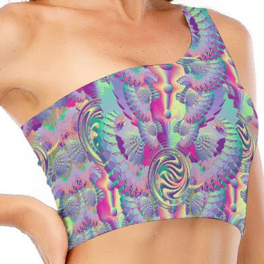 One-Shoulder Cropped Top | Shroom Flower of Life Pastel