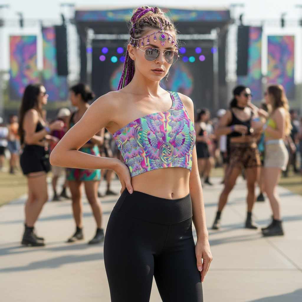 One-Shoulder Cropped Top | Shroom Flower of Life Pastel
