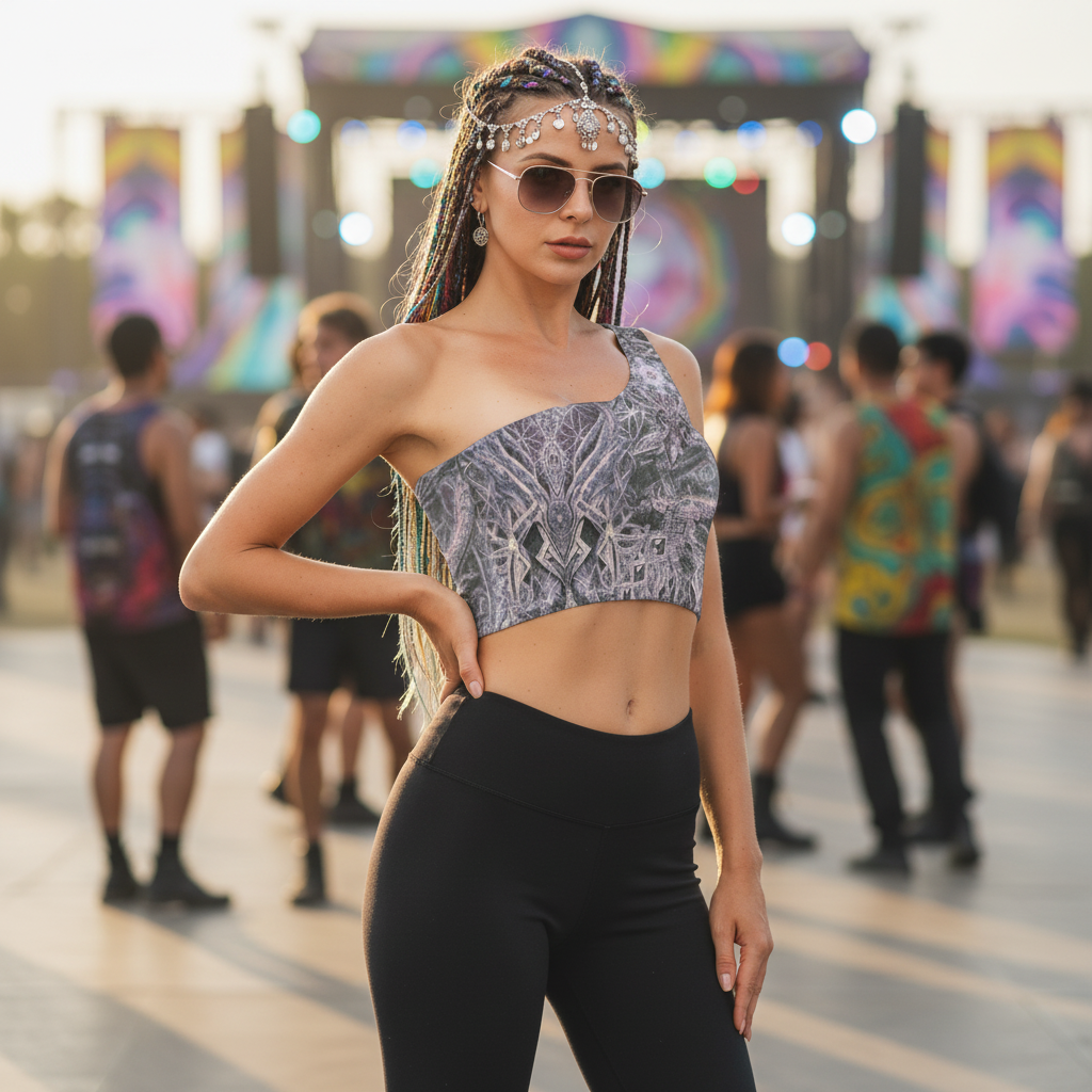 One-Shoulder Crop Top | Cosmic Cross Silver