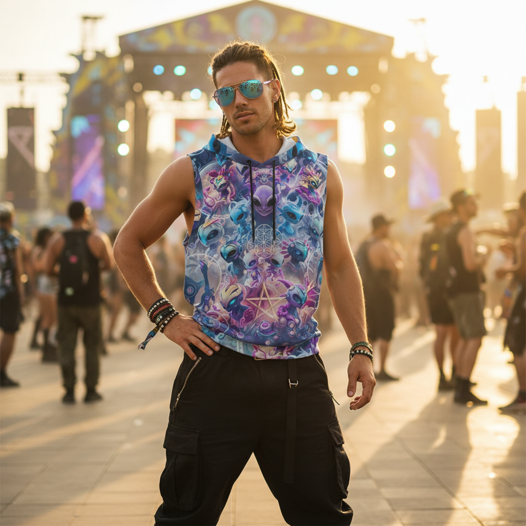 Alien Dimensions Cotton Sleeveless Pullover Hoodie Vest