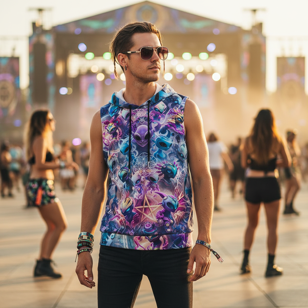 Alien Dimensions Cotton Sleeveless Pullover Hoodie Vest