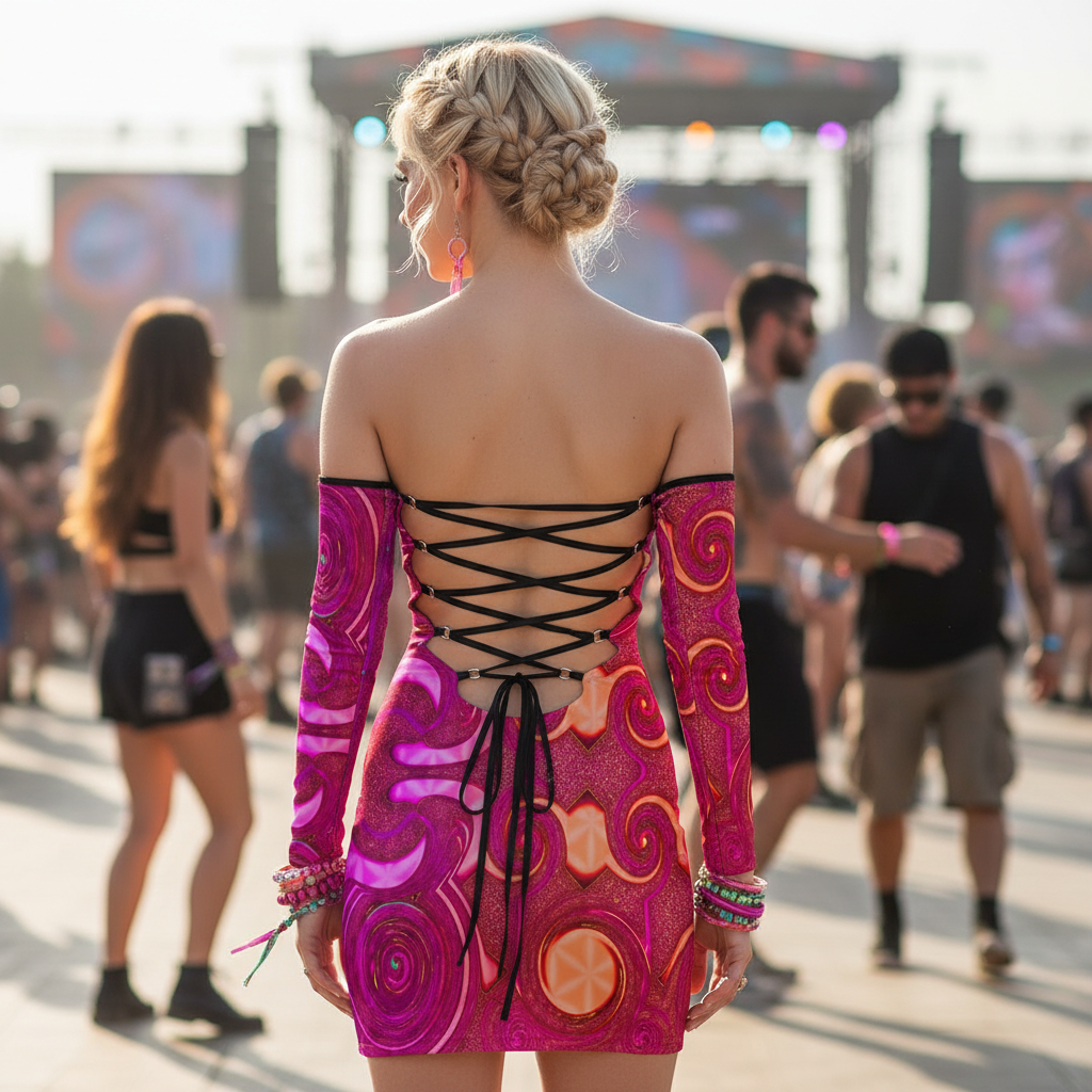 Lace-Up Tube Dress | Psy Swirl