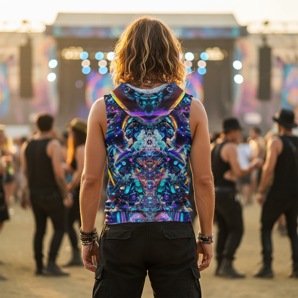 Cyber Punk Mech Cotton Sleeveless Pullover Hoodie Vest