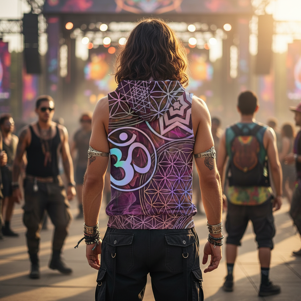 Sacred Geo Cotton Sleeveless Pullover Hoodie Vest