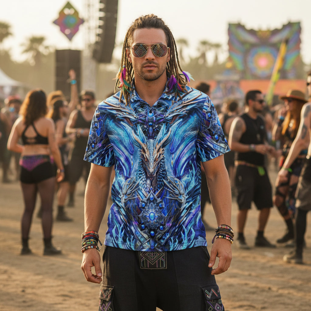 Crushed Velvet Polo Shirt | Electric Dragonscape