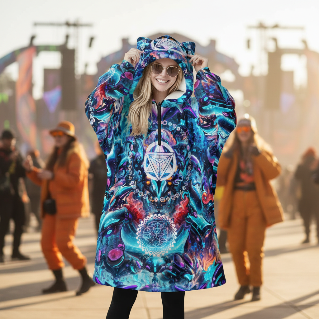 Hooded Blanket w/ Ears | Alien Cyber Punk Mech