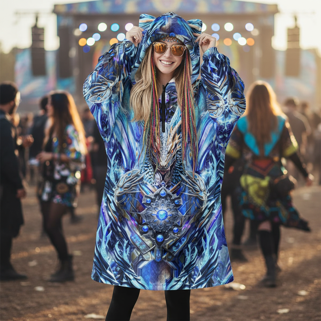 Hooded Blanket w/ Ears | Electric Dragonscape