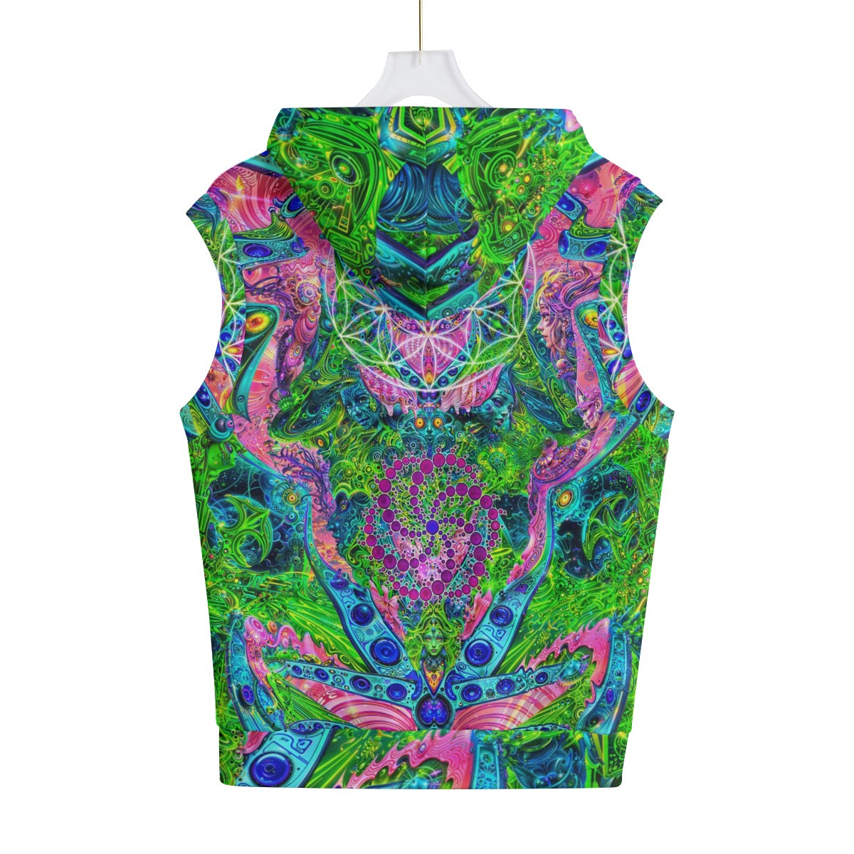 Psy Tribal Shroom Cotton Sleeveless Pullover Hoodie Vest