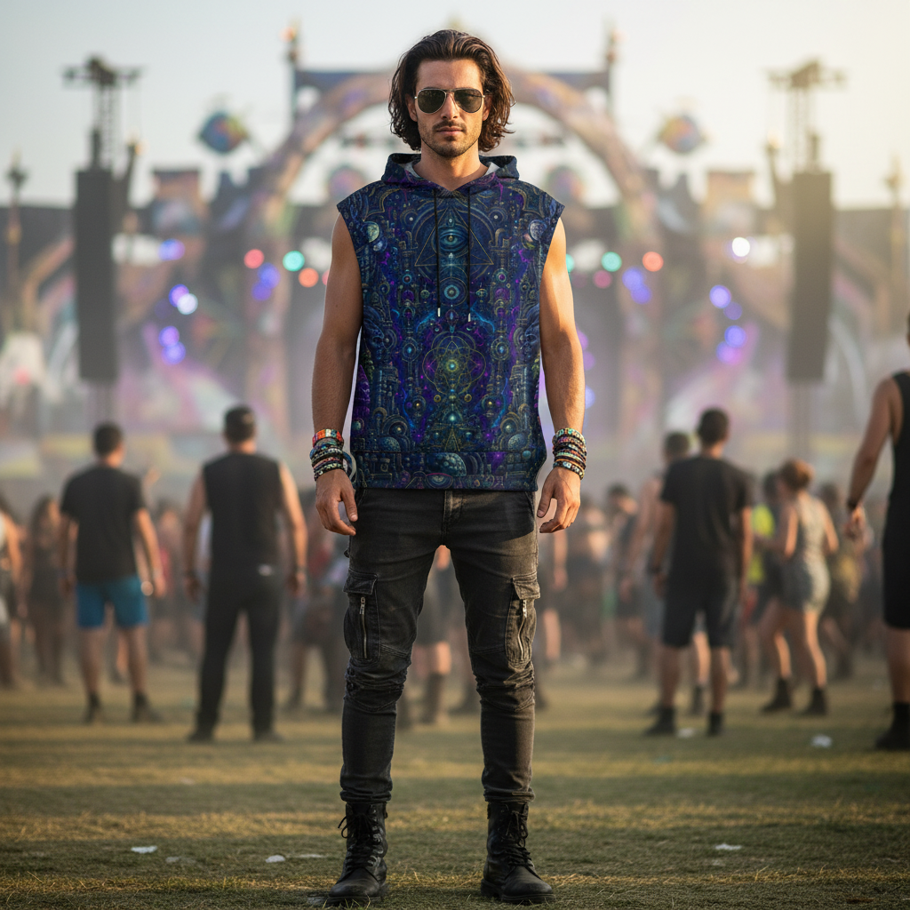 Celestial Temple Unisex Cotton Sleeveless Hooded Vest