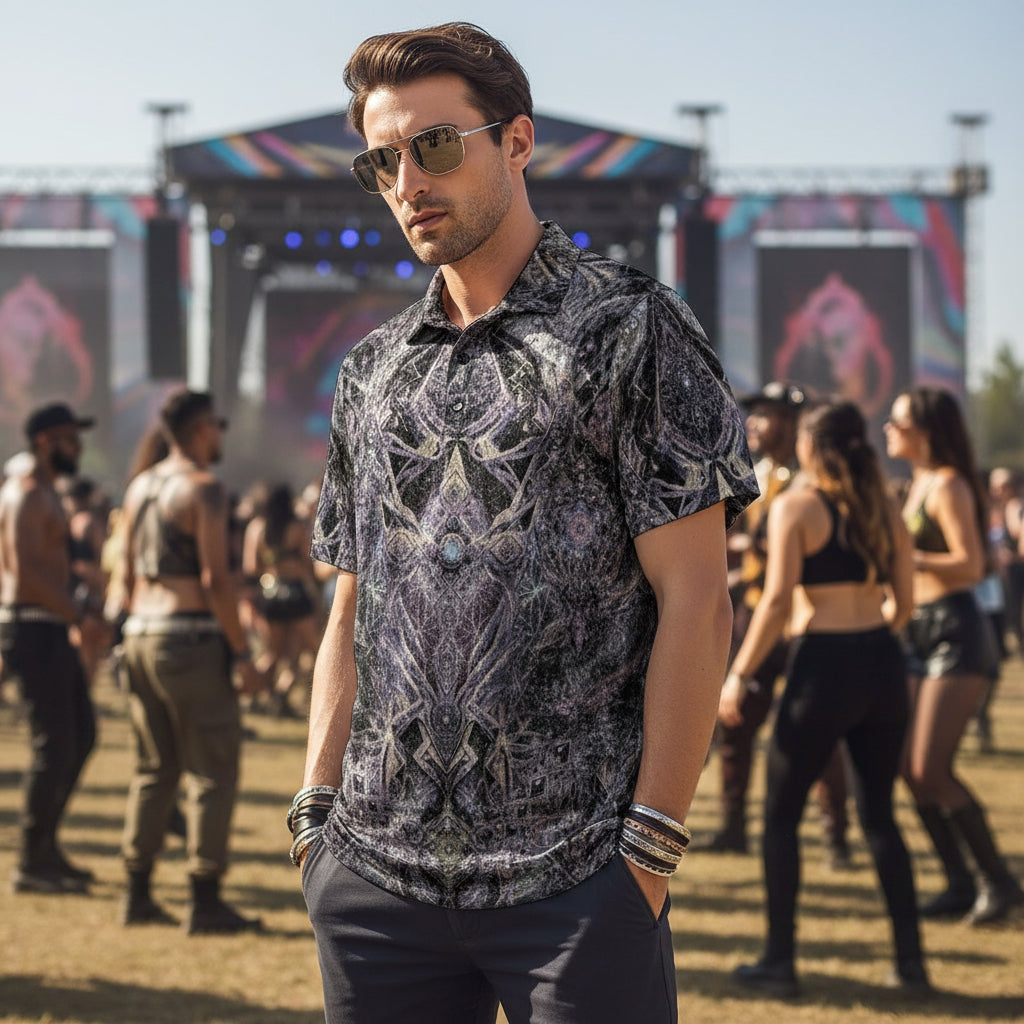 Crushed Velvet Polo Shirt | Cosmic Cross Silver