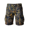 Egyptian Atlantis men's cargo shorts front view with psychedelic artwork