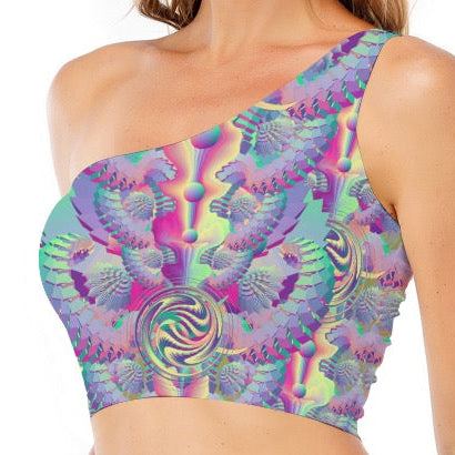One-Shoulder Cropped Top | Shroom Flower of Life Pastel