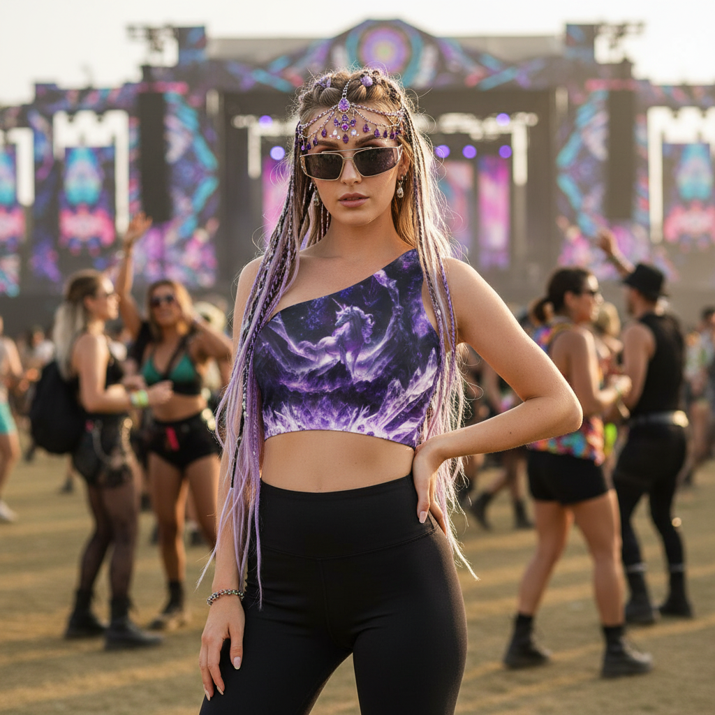 One-Shoulder Crop Top | Amethyst Unicorn