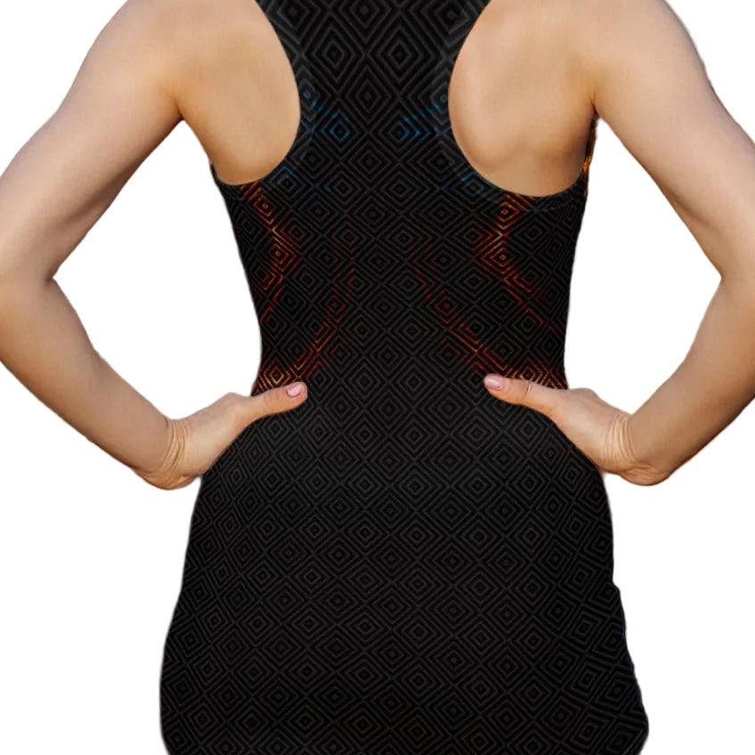 Solar Eclipse women's sheer mesh dress detail with solar eclipse design