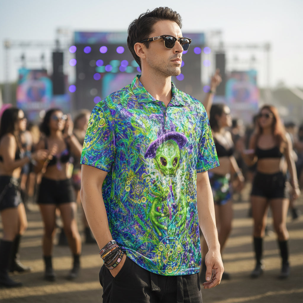 Crushed Velvet Polo Shirt | Alien Wizard Stoner