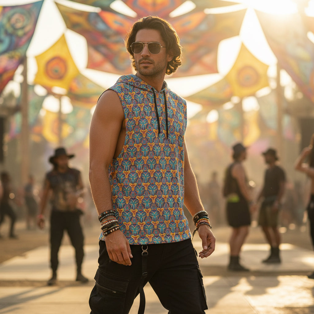 Fractal Blotter Men’s Sleeveless Hoodie