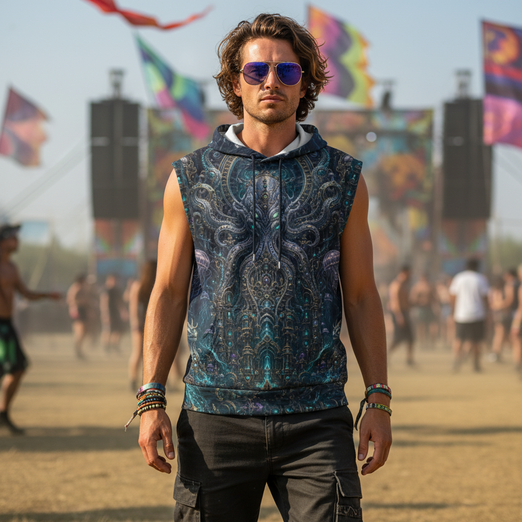 Cotton Sleeveless Hooded Vest | Mechanical Kraken