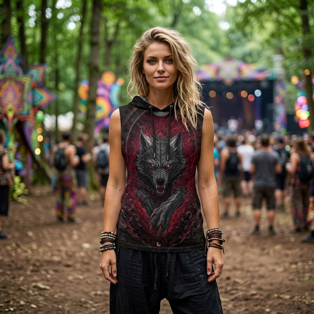 Sleeveless Pullover Hoodie | Crimson Fenrir