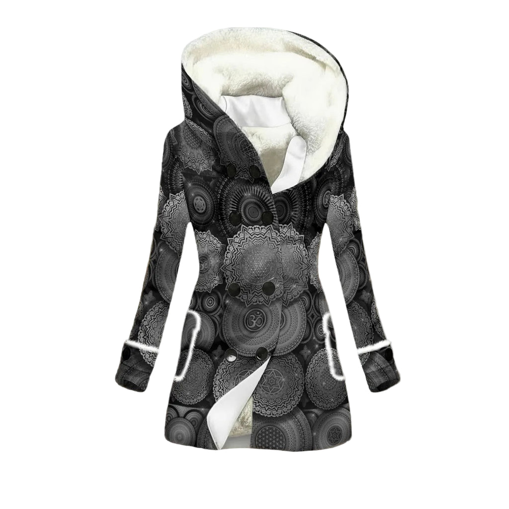 Void Mandala women's rave jacket side detail with mandala pattern