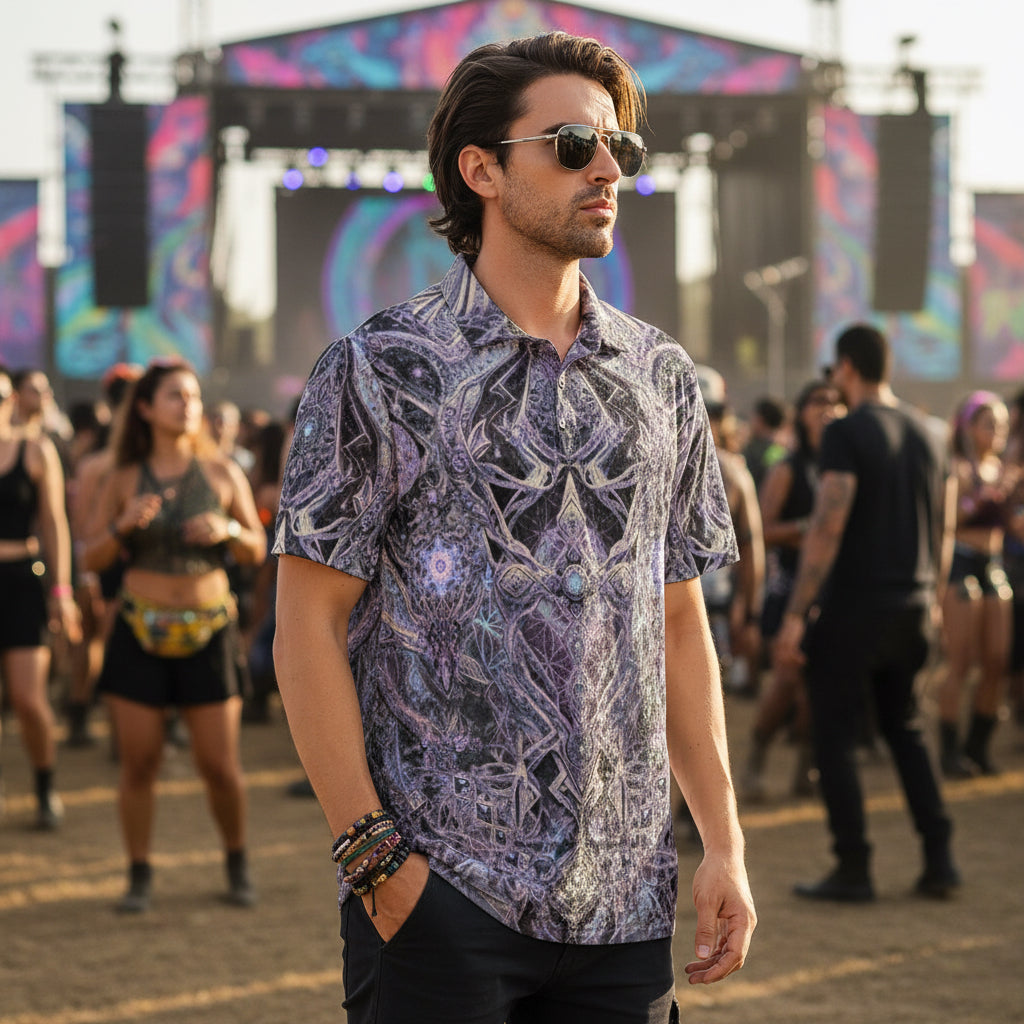 Crushed Velvet Polo Shirt | Cosmic Cross Silver