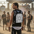 Backpack Angel Catcher Light Grey Men's Festival Cloak front view with backpack angel catcher light grey artwork