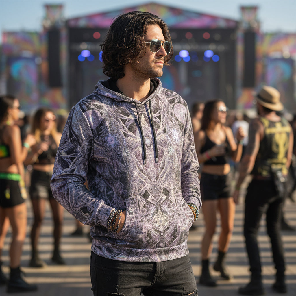 Crushed Velvet Pullover Hoodie | Cosmic Cross Silver