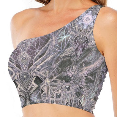 One-Shoulder Crop Top | Cosmic Cross Silver