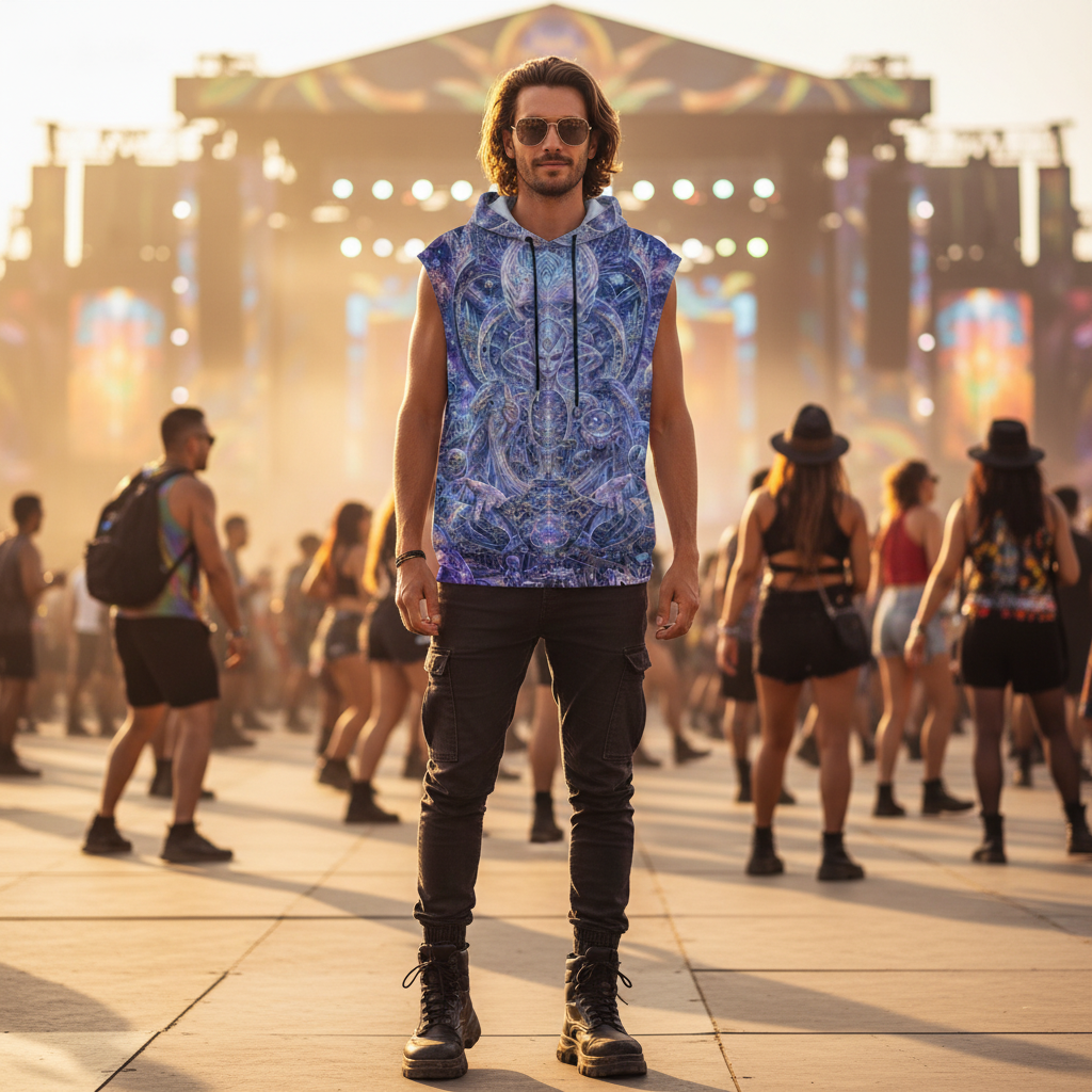 Galactic Alien Oracle Cotton Sleeveless Pullover Hoodie Vest