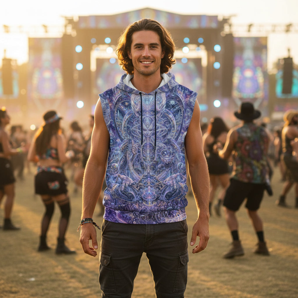 Galactic Alien Oracle Cotton Sleeveless Pullover Hoodie Vest