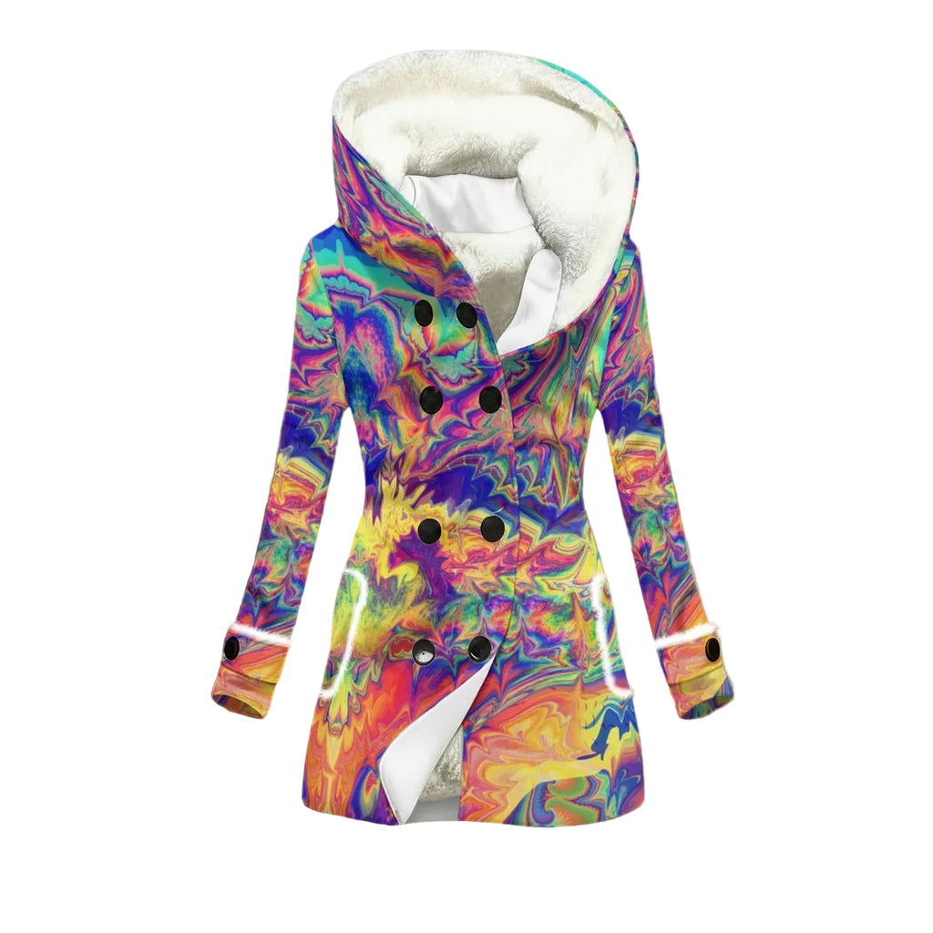 Windowpane women's rave jacket side detail with geometric pattern