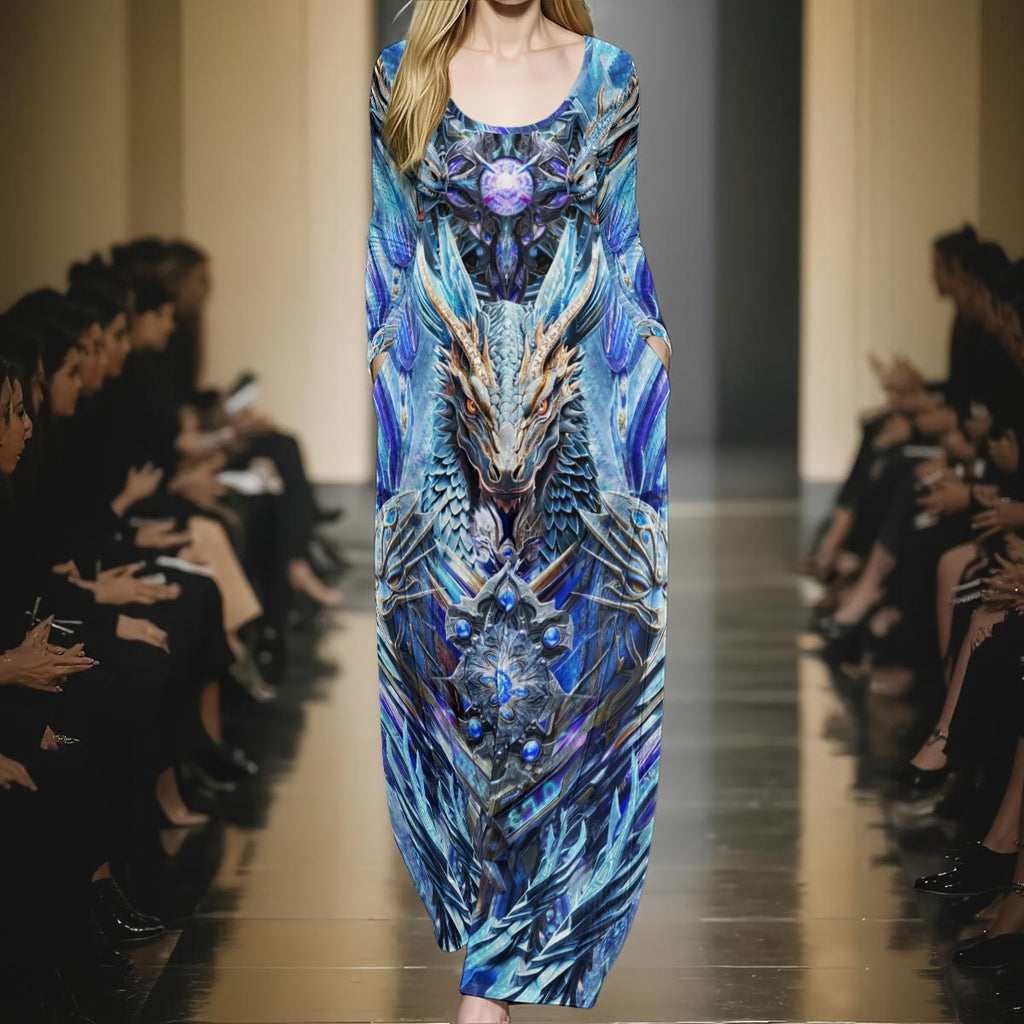 Electric Dragonscape women's festival maxi dress back view with crushed velvet silhouette