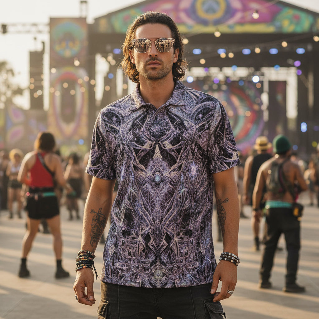 Crushed Velvet Polo Shirt | Cosmic Cross Silver