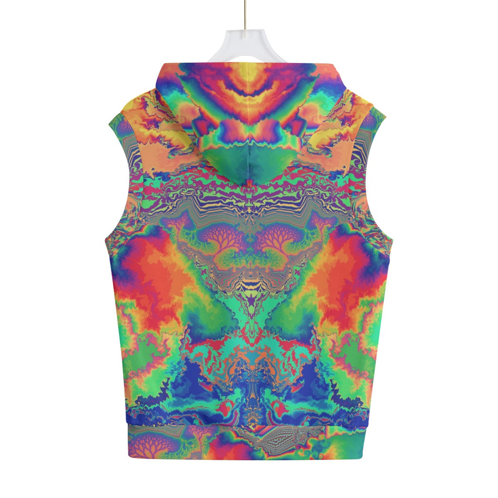 Acid Melt Cotton Sleeveless Pullover Hoodie Vest