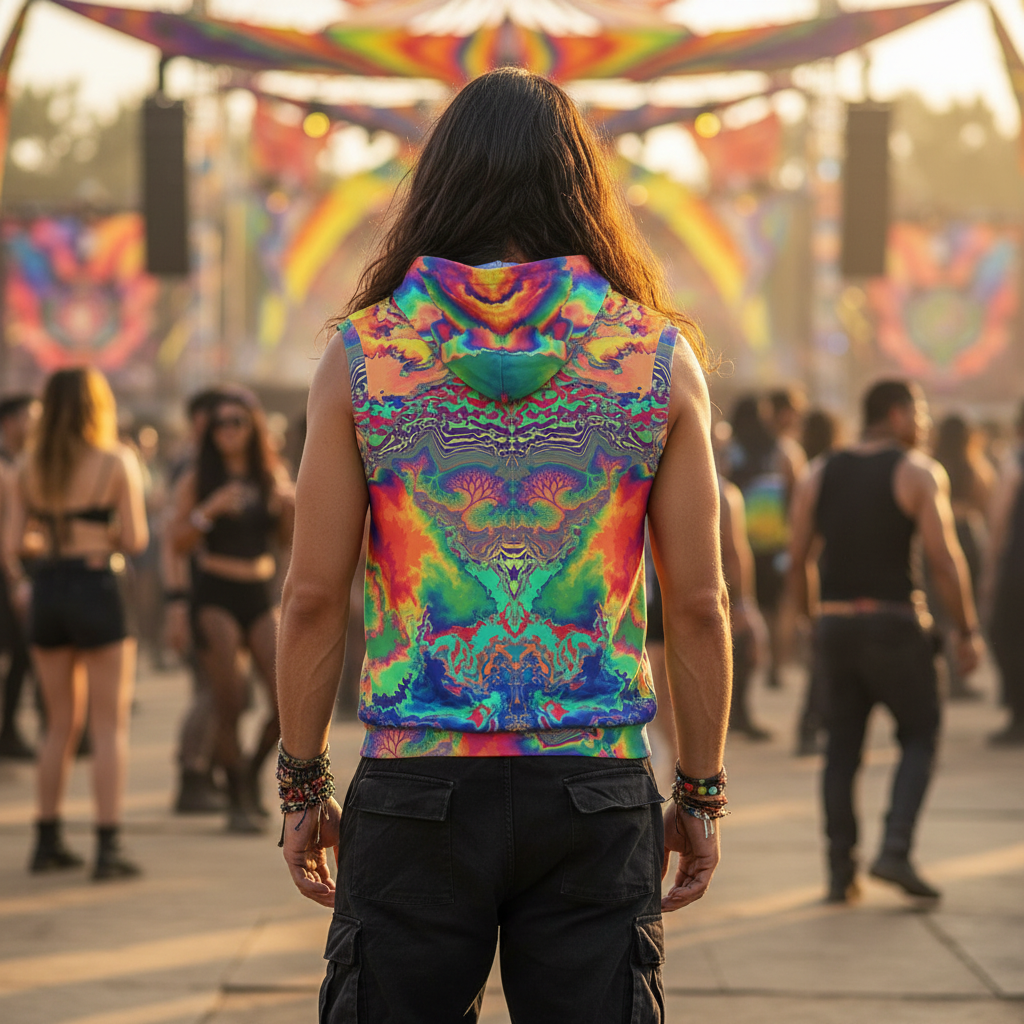 Acid Melt Cotton Sleeveless Pullover Hoodie Vest